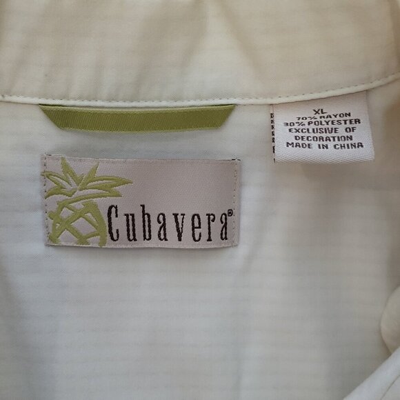 Cubavera Men's Shirt XL Linen Rayon Beige Cream Relaxed Short Sleeve Pocket - Picture 6 of 15
